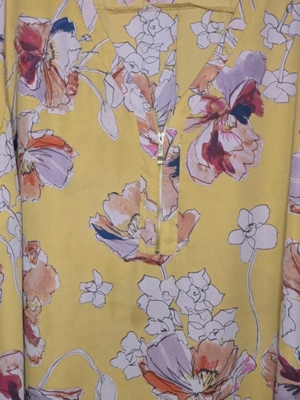 Avenue Floral Zip Front Blouse in Yellow & Purple Size 26
